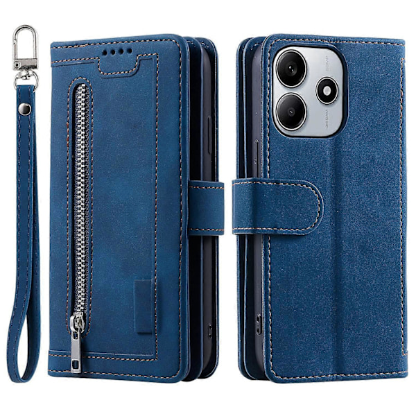 Skal för Xiaomi Redmi Note 14 4G (164.84x78.15x8.16mm) Fodral med dragkedja, plånbok och 9 kortfack [D] Multicolor Blue