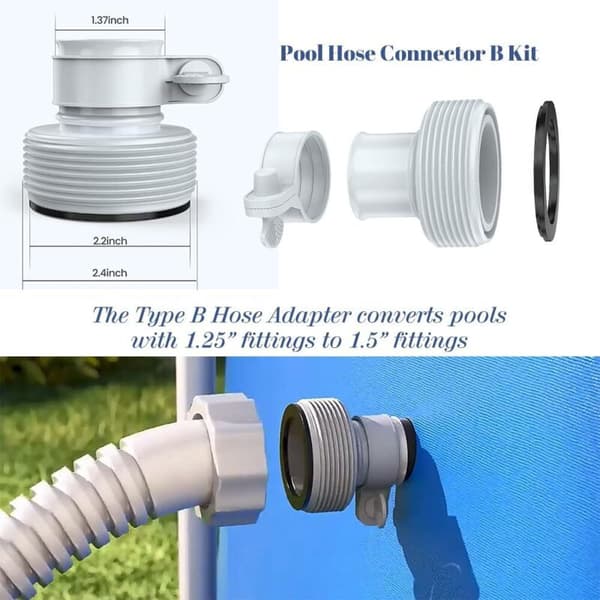 Sæt med 4 poolslangeadaptere, udskiftningssæt til Intex pools med gummipakning, A/B-adapter til 1,2/1,5/1,8 tommer slanger, Intex pooltilbehør (D)