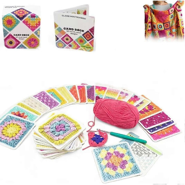 Granny Square -korttipakka, 50 sekoitettavaa ja yhdisteltävää mallia, Neulontasetti aikuisille, Granny Square -korttipakka virkkaus