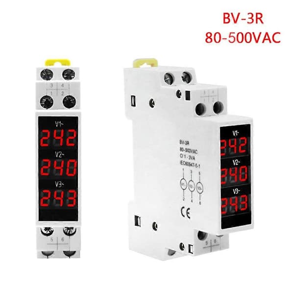 Trefaset spændingsmåler Din Skinne Montering AC80V-500V Mini Modulær-Voltmeter Måler[D]