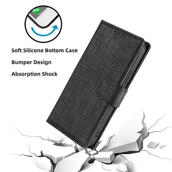 För Realme C75/Realme 14x 5G Läderfodral Plånboksställ Krokodiltextur Mobiltelefonskydd[D] Multicolor Black