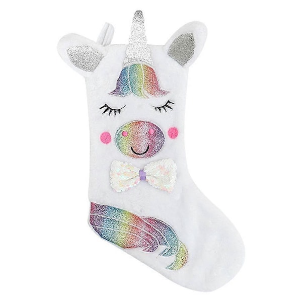 Unicorn Julstrumpa med LED-ljus, Godispåse för Presenter Julgransdekoration Strumpa[D] without lights