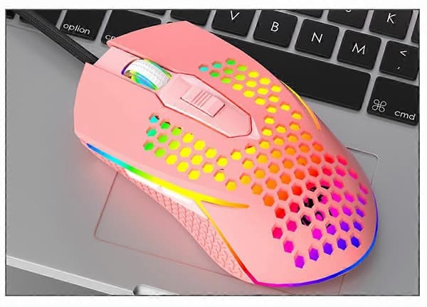 Gamingmus, kablet ergonomisk spillmus med 6 programmerbare knapper, for Windows PC-spillere (Rosa)[D]