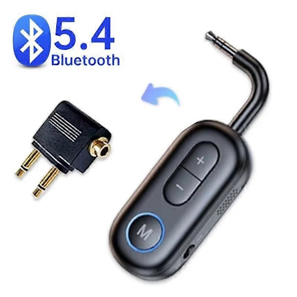 2-i-1 Bluetooth 5.4 lydtransmitter og mottaker 3,5 mm AUX HiFi stereo musikk trådløs adapter med mikrofon for bil, fly, TV, PC-høyttalere, hodetelefoner