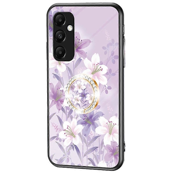 För Samsung Galaxy A35 5G Härdat Glas Skal Ring Ställ Mobilskal [D] Multicolor Purple Magnolia