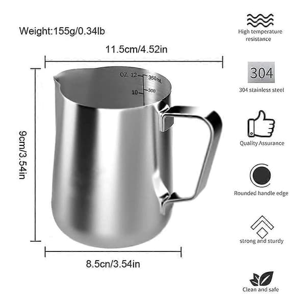 Flødekande til kaffe 350ml Rustfrit stål flødekande til kaffemaskine[D]