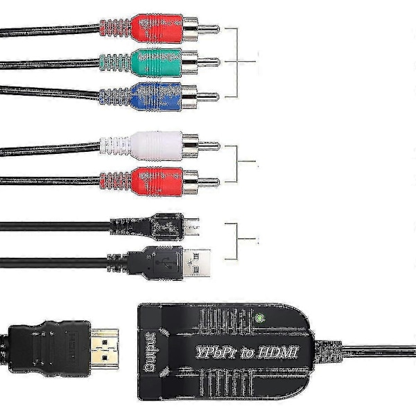Komponentti-HDMI-muunnin, tukee 1080p, YPbPr-HDMI-sovitin, R/L-HDMI, 5RCA-HDMI