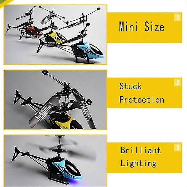 Minihelikopteri sisäkäyttöön, RC-helikopteri lapsille, kauko-ohjattava helikopterilelu, lahja pojille ja tytöille [D] Yellow