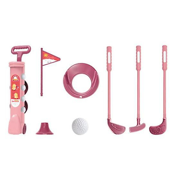 1 Set Barn Golfleksaker Spelset med Golfklubba 4 Bollar Flagga Övningshål Putter Förälder-barn Interaktion Inomhus Utomhus Golfsportleksak[D] pink