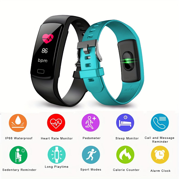 Smartklokke, Fitnesstracker, Aktivitetstracker Søvnovervåking med IP68 Vannbestandig, Helse Trening Fitnesssklokke Stegmåler Stegmåler Gå