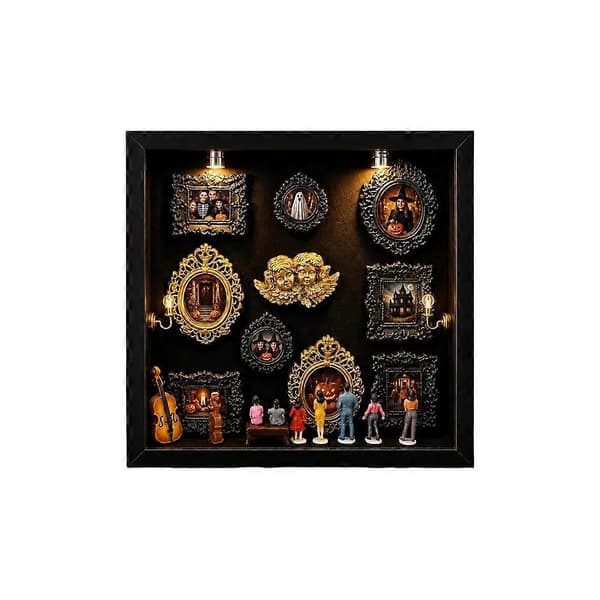 Bilderamme med menneskefigurer Miniramme Display Shadow Case for bursdag innflytting (D) Black