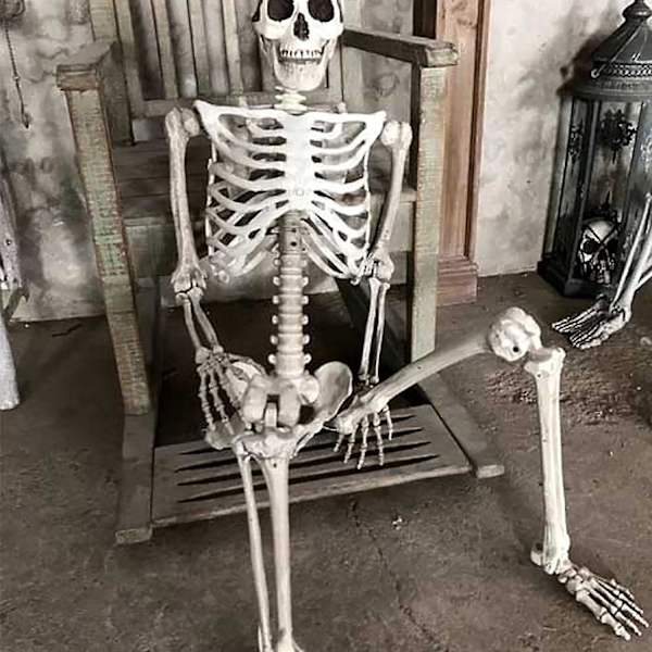 Halloween Skelett Livsstorlek Full Kropp Poserbara Leder Mänskliga Ben, Läskig Halloween Skelett Dekoration För Halloweenfest Spökhustillbehör
