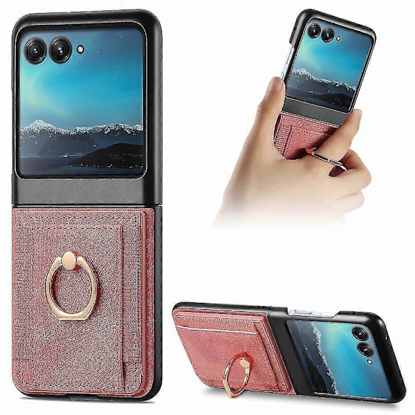 Plånboksfodral för Motorola Razr 50 Ultra, PU-läder Stötsäkert Skyddande Fodral med Kortfack & Metallringhållare