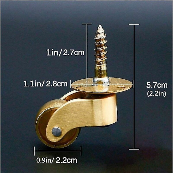 Universala Möbelrullar i Mässing, Massiva Mässingsrullar, 360 Graders Rotationsbara Swivelrullar, Belastningskapacitet 75kg, Skruvar Ingår Inte