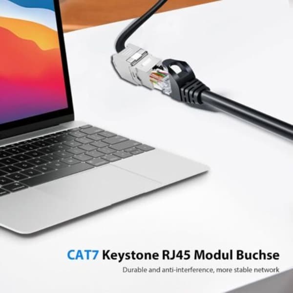 Pakke med 4 CAT 7 Keystone RJ45 hunmoduler til LAN-kabel, 10 Gbps ved 1000 MHz, STP hun planmontering til patchpanel og netværksboks, værktøjsfri（D）