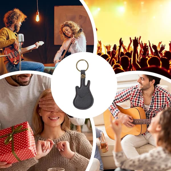 Bas plekterholder | Plekteretui med ring | Guitarformet nøglering i kunstlæder (PU) (D)
