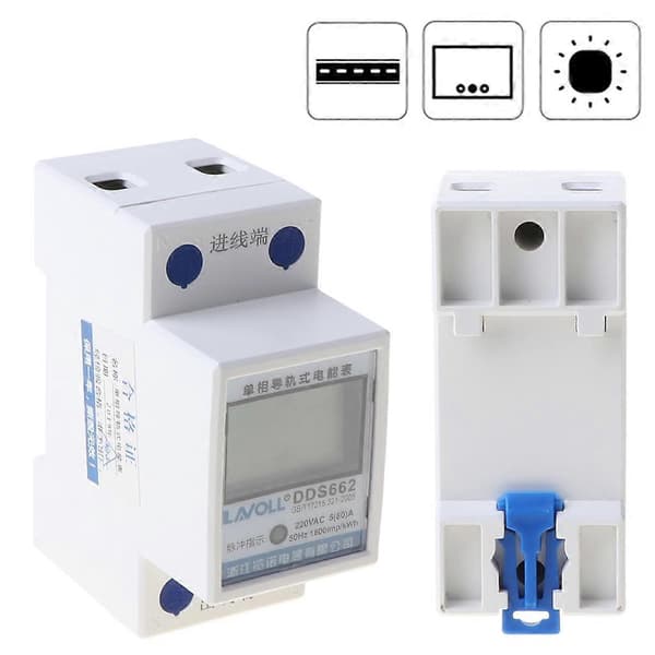 230V 50Hz LCD Digital Display Enkeltfaset Strømforbrug Energimåler Hvid[D]