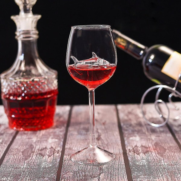 Rödvinsglas med haj inuti Bägareglas Klart glas för hemmabarfest [kk] 8PCS