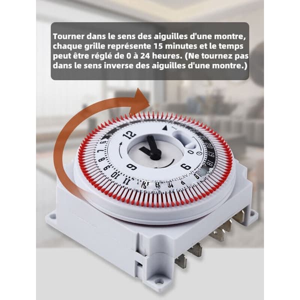 250V mekanisk timer, 15 min 24h påmindelse, energibesparende controller 0.05