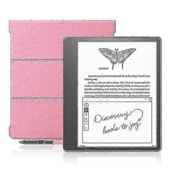 Stativveske i PU-lær + TPU for Amazon Kindle Scribe med pennholder, beskyttende deksel for e-leser Pink