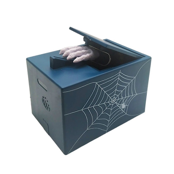 Halloween-trick för att stjäla pengar Spökhand Spargris Leksaker med musik Batteridriven Stjäl automatiskt myntlådan Blå