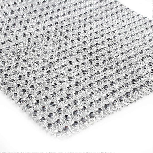 Båndrull Glitrende Bryllupspynt 24 Rader 10 Yards Sølvfarget Plast Diamant Rhinestone Mesh[D]