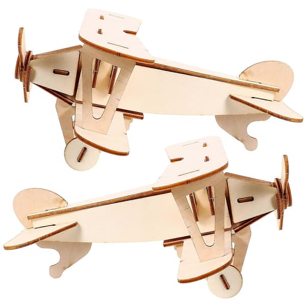 Träflygplanskit för barnleksak 2 set 3D-pusselmontering [D] Beige 9.5X18.5X21.5CM