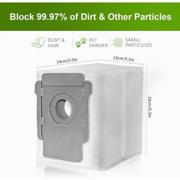 Pakke med 10 engangs støvsugerposer kompatible med iRobot Roomba i7 i7+ Plus, i3 i3+ Plus, s9 s9+ Plus, E5 E6 E7, støvposer for (D)