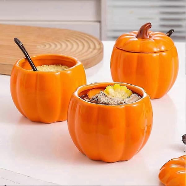 Keramisk Pumpa Burk med Lock Multifunktionell för Desserter[D]