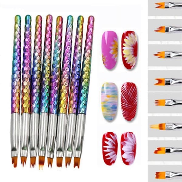 8 Dele Børstesæt Negledesign Sæt, DIY Børstepen UV Gel, Gradient Børste Negle Acr[D]
