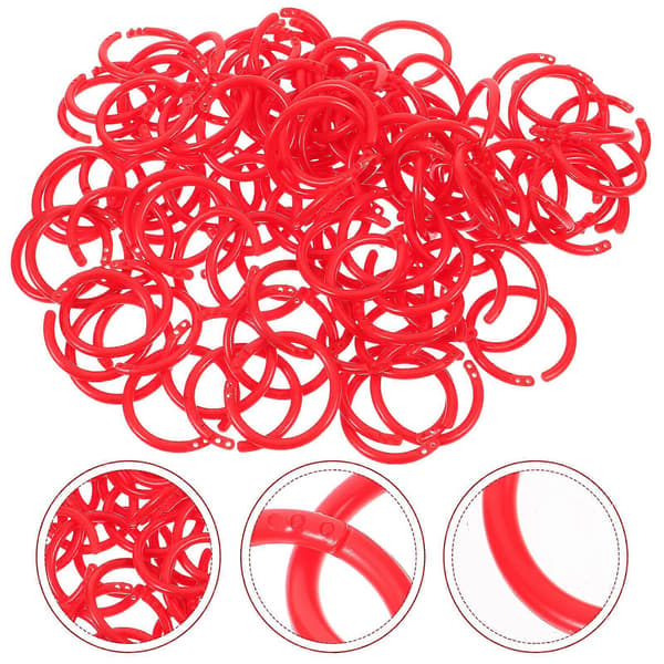 100 stk. plastik ringbind fleksible løse blade bogringe ringbind til DIY[D] Red 3.20X3.20X0.50CM
