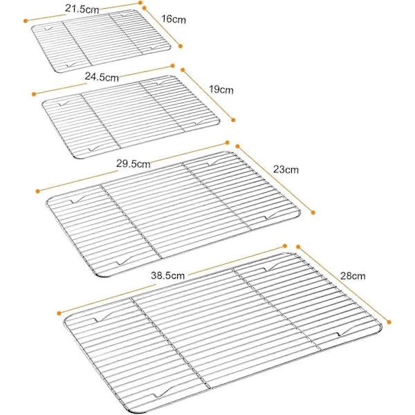 Grillgallerset med 4 stycken, Rostfritt Ståltrådsgaller för Stekning, Bakning, Grillning, Kylning, Rostfritt & Ugnssäkert, Olika Storlekar & Multifunktionellt, Diskmaskinsäker