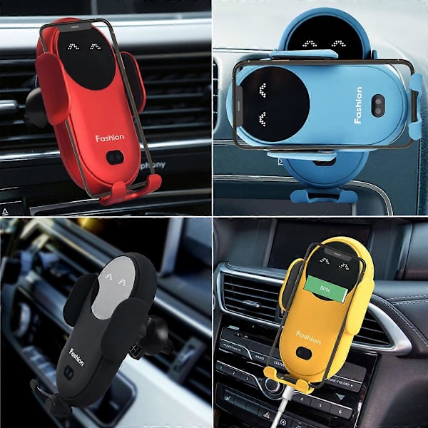 Trådløs bil lader telefonholder Automatisk sensor biltelefonholder 10W lading Bil luftventilfeste, for alle telefoner (gul) yellow