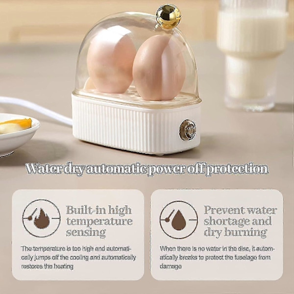 Eggekoker for 2 egg, kompakt elektrisk eggekoker, beste eggekoker koker alle tre nivåer - myk, medium, hard Ty[D] White