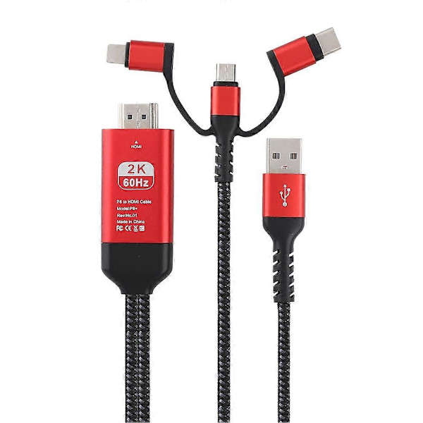3 i 1 Micro USB/til iOS TypE C til HDMI HD 4K Video HDTV Konverter Adapterkabel