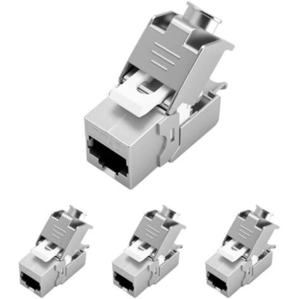 Pakke med 4 CAT 7 Keystone RJ45 hunmoduler til LAN-kabel, 10 Gbps ved 1000 MHz, STP hun planmontering til patchpanel og netværksboks, værktøjsfri（D）