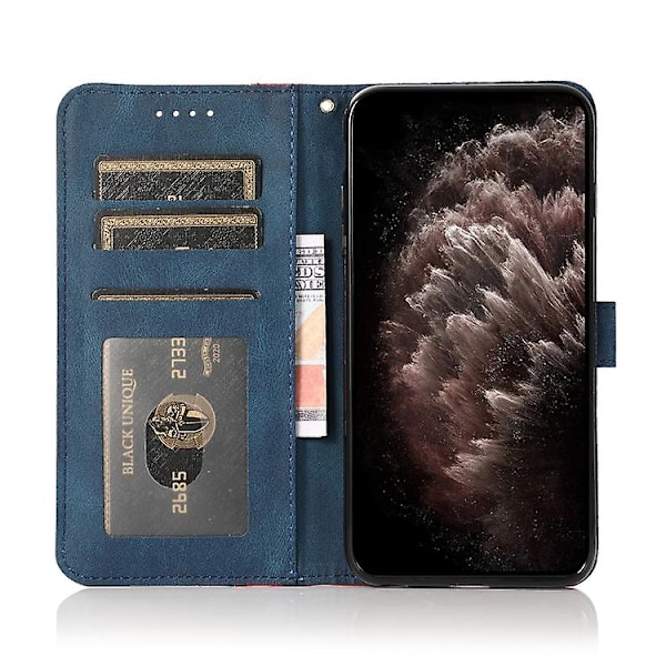 Til Samsung Galaxy A31 To-farvet Syet Læder Telefonetui Red Blue