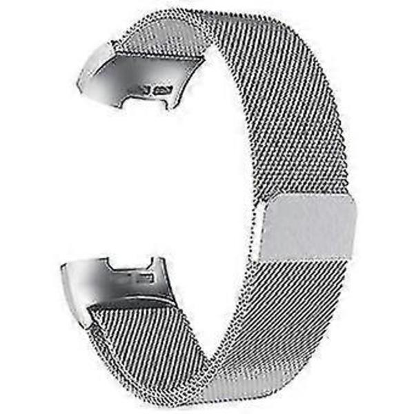 Magnetisk rustfrit stålrem egnet til Fitbit Charge 3 / Charge 4 - Sølv (l Kode)[D]
