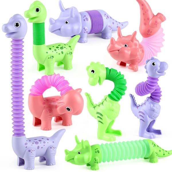 Teleskopisk Sugkopp Dinosaurie Pop Tubes Sensoriska Leksaker Djur Sugpropp Monterad Leksak (9 ST)[D]