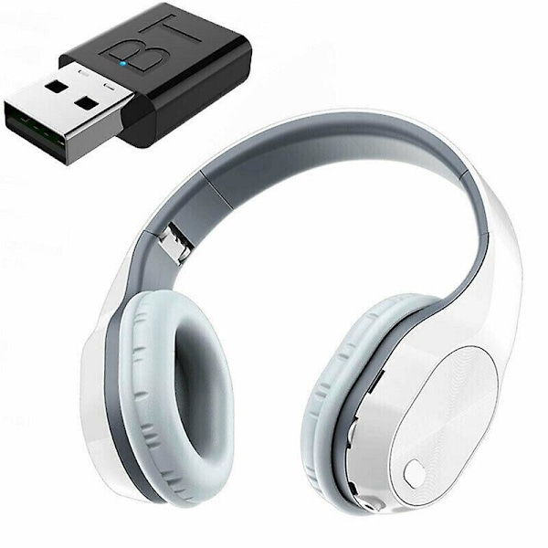 Bluetooth-hovedtelefoner Trådløse headset med sender til TV Computer Telefon White&Gray