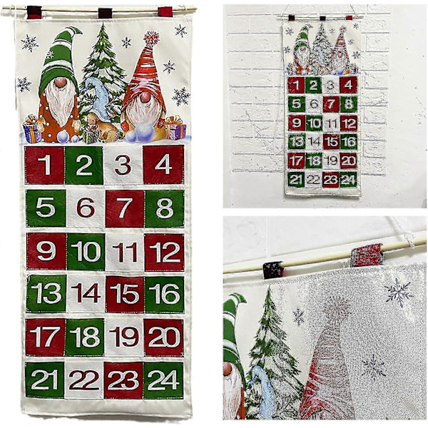 24 Lommer Stoff Adventskalender, Vegg Hengende Fyllbar Adventskalender, Jul Nedtelling Adventskalender For Barn