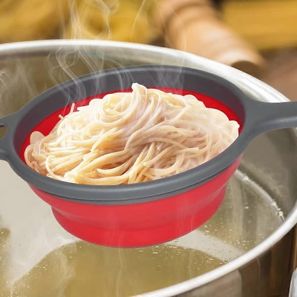 2-pak sammenklappelig si og dørslagssæt til dræning af pasta, grøntsager, grøn, rød[D]
