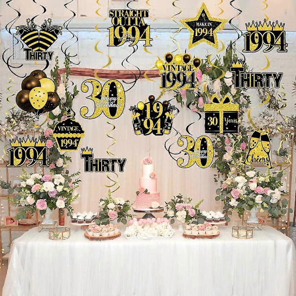 30-årsdag Pynt Happy 30th Birthday Banner 30-årsjubileum Gull Glitter Bursdagsparty Pynt