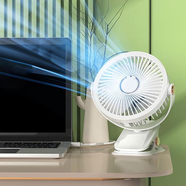 Bordventilator | Personlig clip-on ventilator - USB-C genopladelig, kompakt og bærbar (D)