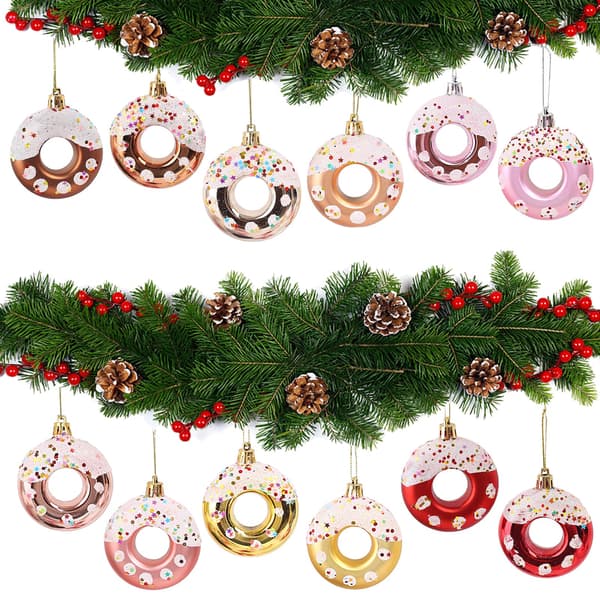 Julepynt Sæt med 8 Pink Glas Ornamenter med Glitter Ophæng [D]