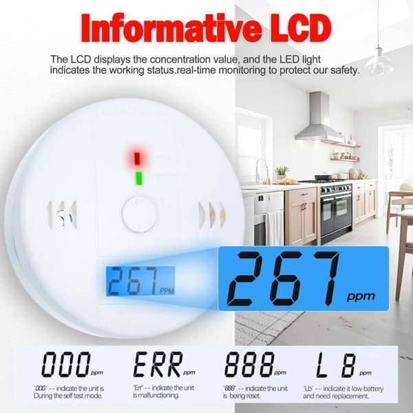 Kolmonoxiddetektor med LED-display, Rök- och kolmonoxiddetektor - AIPERQ 0.05