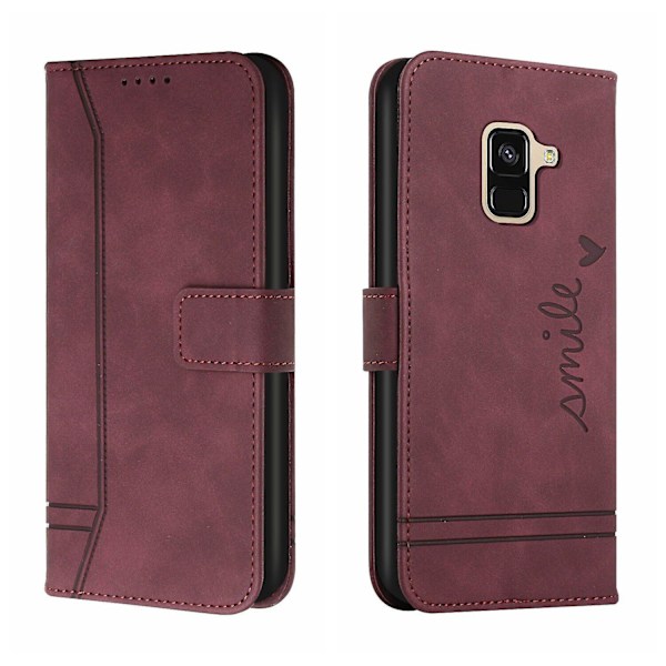 Læder Magnetisk Lukning Etui med Flip Wallet Støttefunktion Cover til [D] Red Samsung Galaxy A6 2018