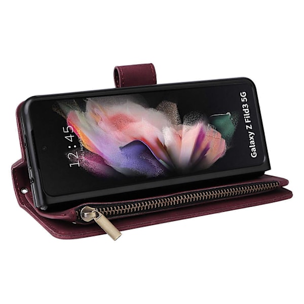 Fodral för Samsung Galaxy Z FOLD 3 5G Läder Magnetisk Handväska Dragkedja Fickficka Armband Kompatibel med Samsung Galaxy Z FOLD 3 5G Fodral