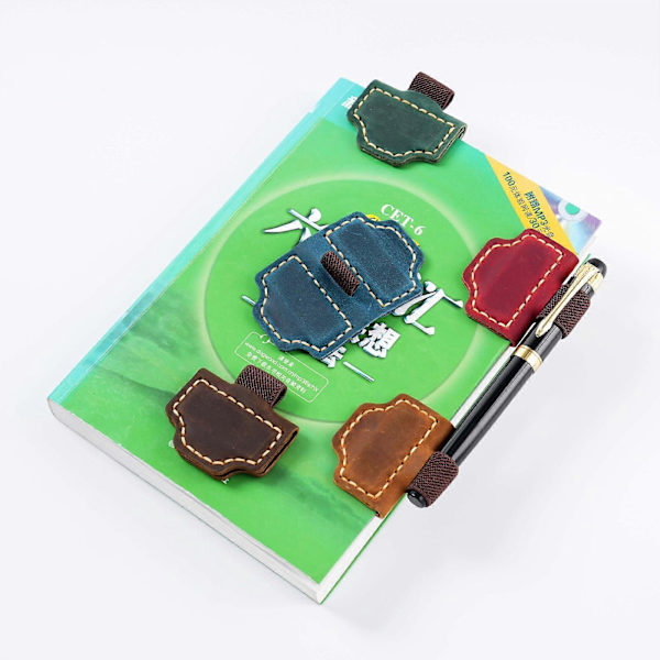 Magnetisk penholder i læder til notesbog elastiske penringeholder notesbog penholder til journal notesblok mørkegrøn[D] bluish