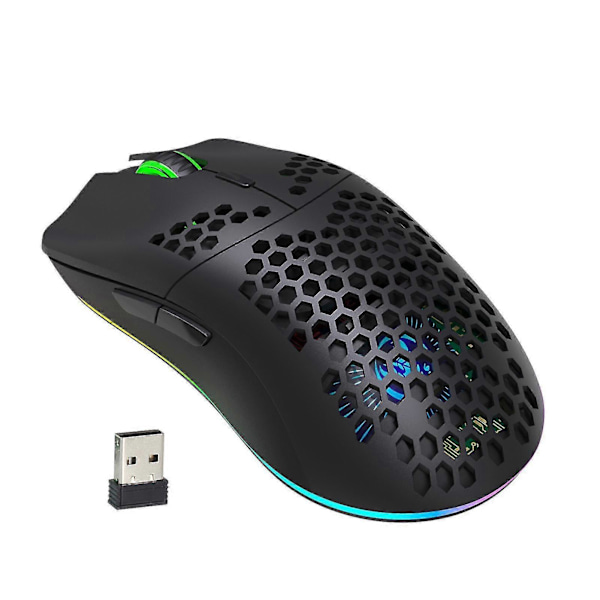 Hxsj T66 RGB 2.4g Trådlös Spelmus RGB-belysning Laddningsbar Mus med Justerbar DPI Ergonomisk black